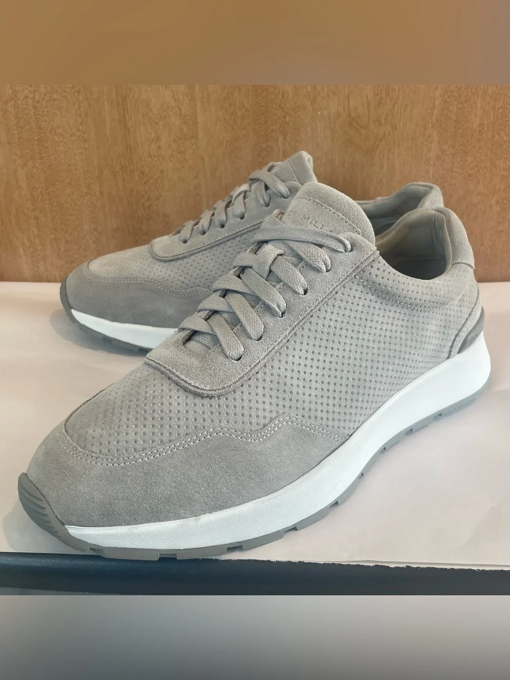 Peter Millar Wayfare Runner Golf Mens Sz US 10.5 Pearl Gray Suede Comfort Shoes